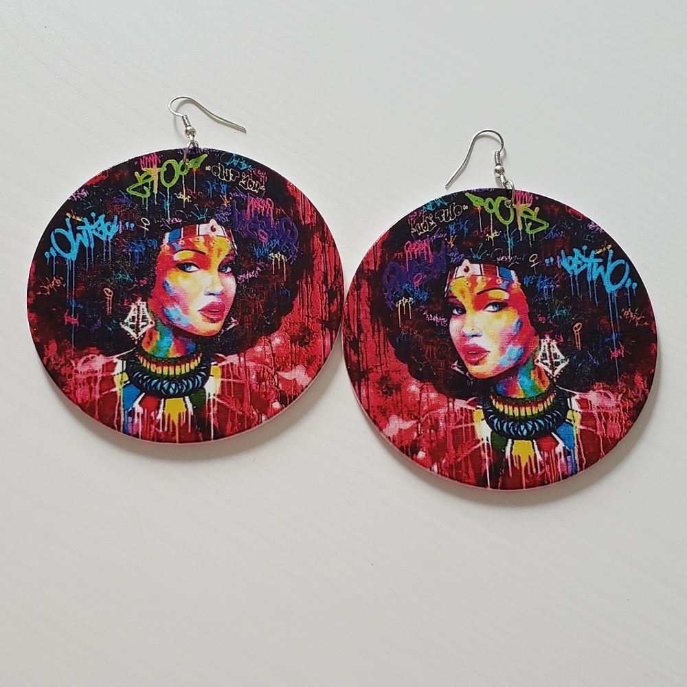 Graffiti Painted Wooden Earrings! - Picture 3 of 5